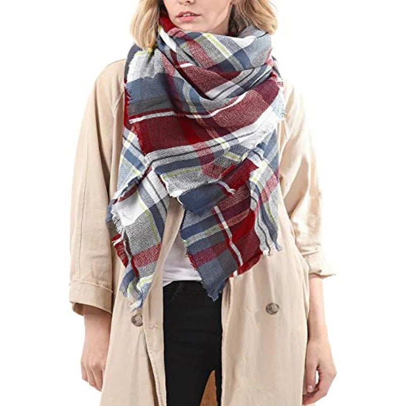 HMYORA Oversized Plaid Blanket Scarf Scarf