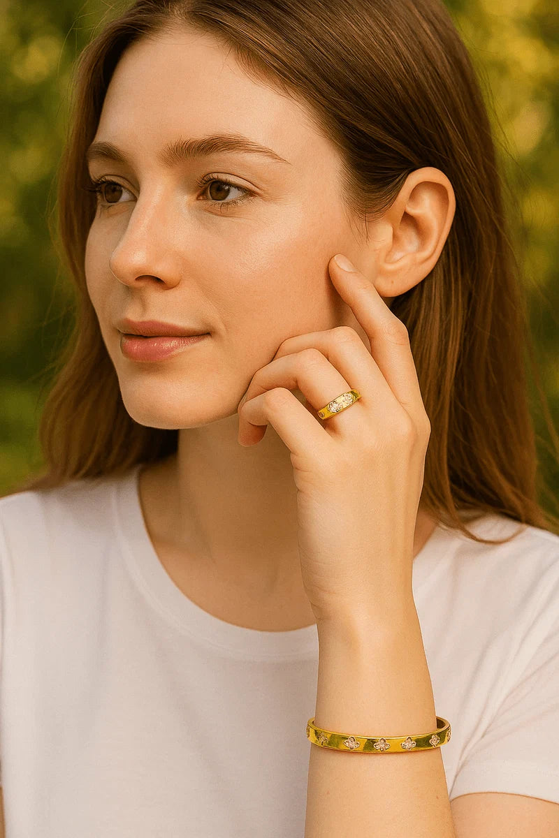 HMYORA Gold V-Logo Ring & Bangle Set
