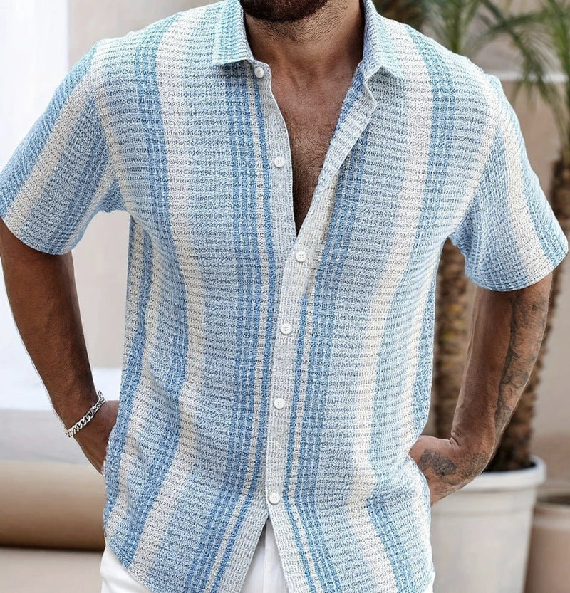 HMYORA Men's Textured Striped Short Sleeve Shirt