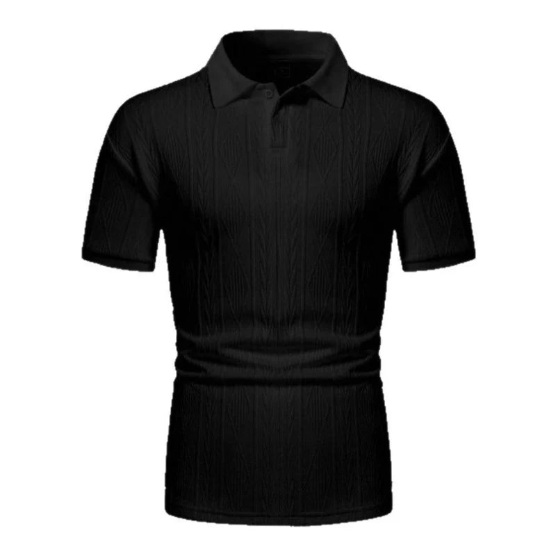 HMYORA Men's Textured Cable-Knit Black Polo Shirt